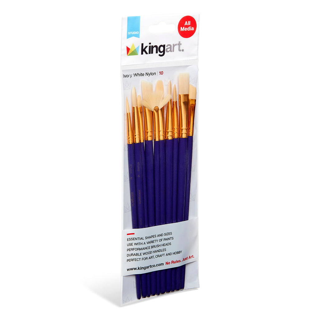 Studio Mixed Media Synthetic White Bristle Brush Set - 10 pc