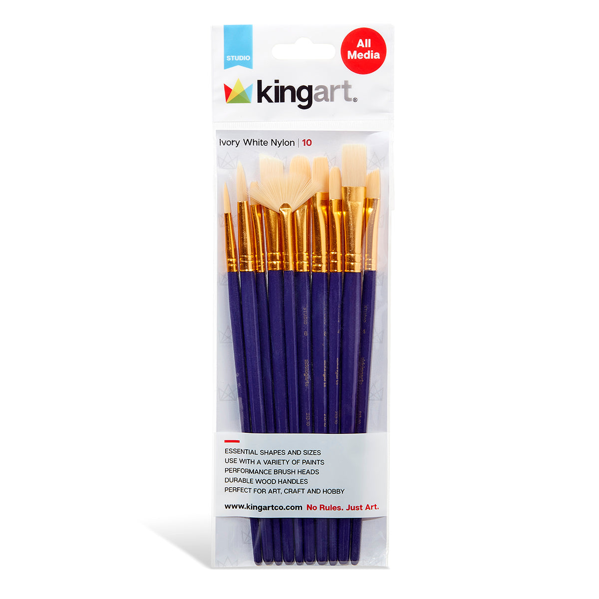 Studio Mixed Media Synthetic White Bristle Brush Set - 10 pc
