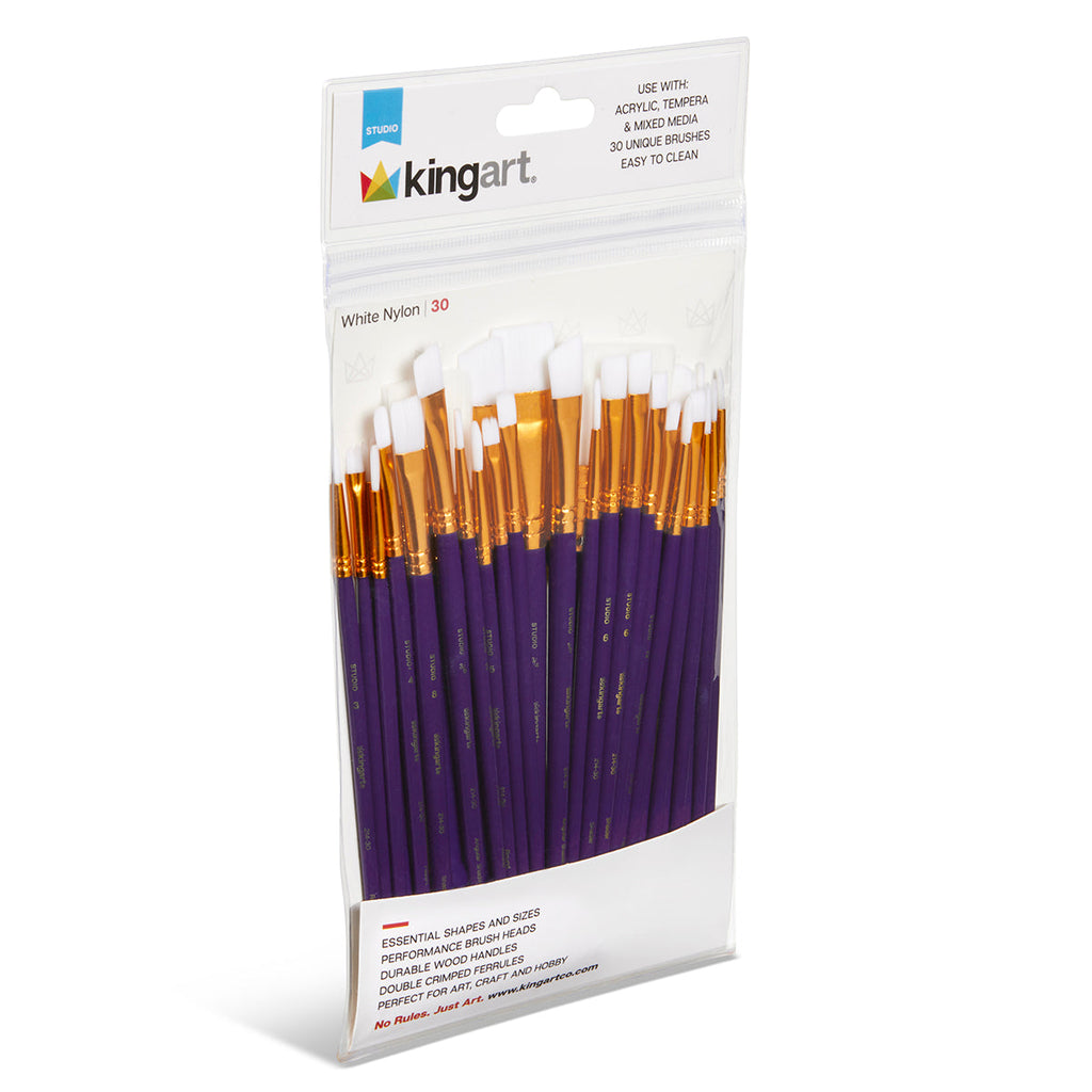 Studio White Nylon Brush Set - Acrylic & Watercolor - 30 pc