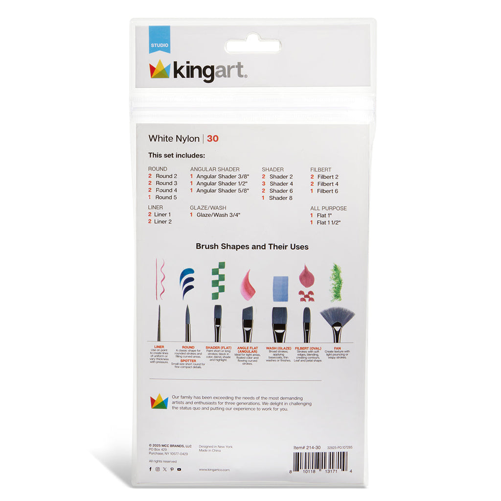 Studio White Nylon Brush Set - Acrylic & Watercolor - 30 pc
