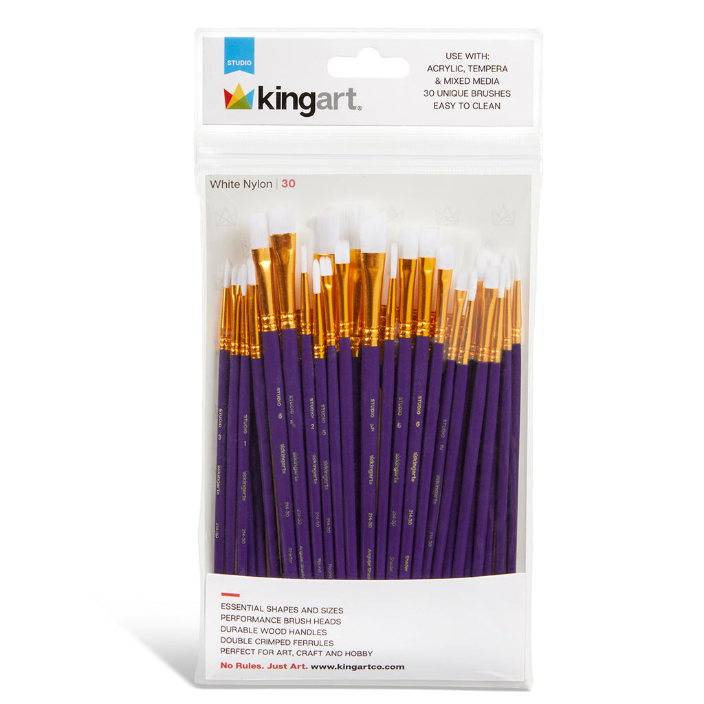 Studio White Nylon Brush Set - Acrylic & Watercolor - 30 pc