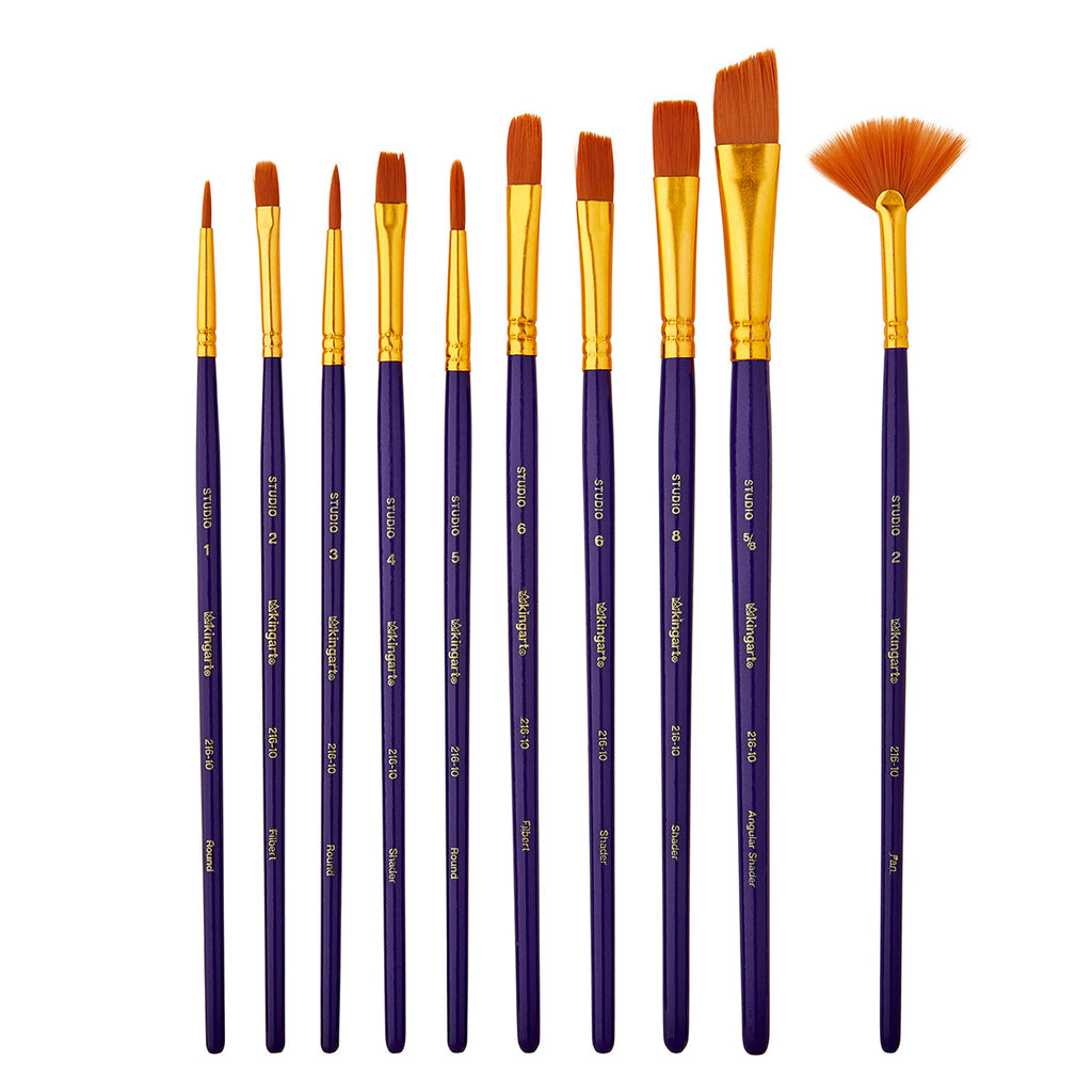 Studio Gold Nylon Brush Set - Acrylic & Watercolor - 10 pc