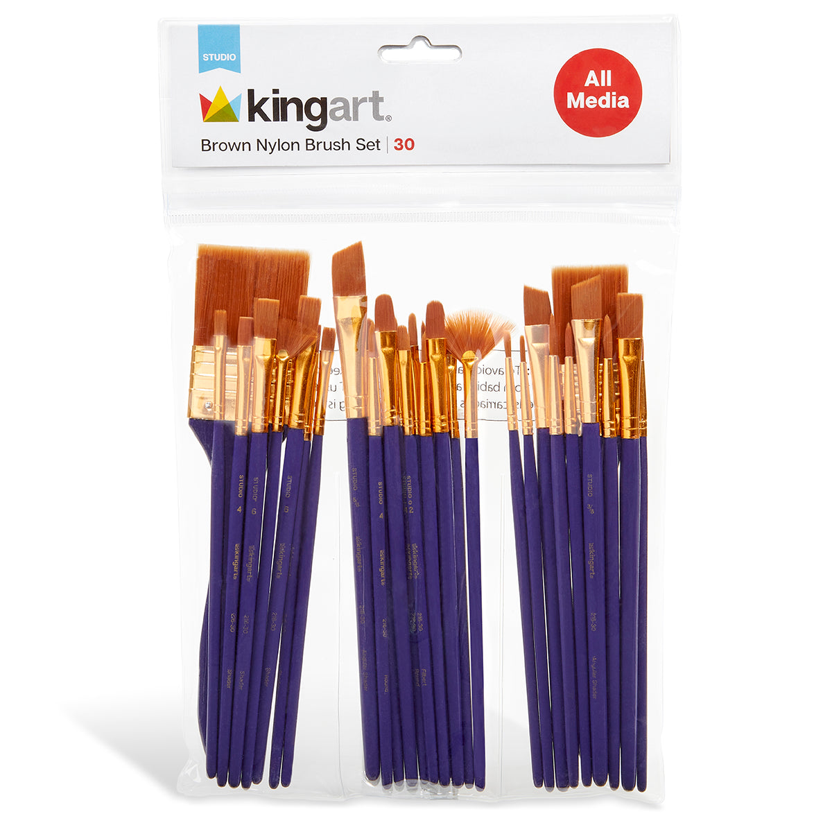 Studio Gold Nylon Brush Set - Acrylic & Watercolor - 30 pc
