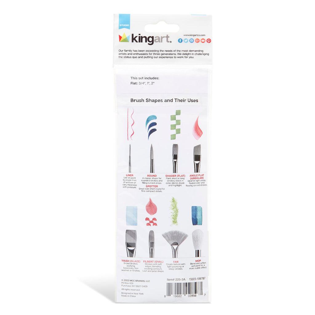 Studio Mixed Media White Nylon Brush Set - 3 pc