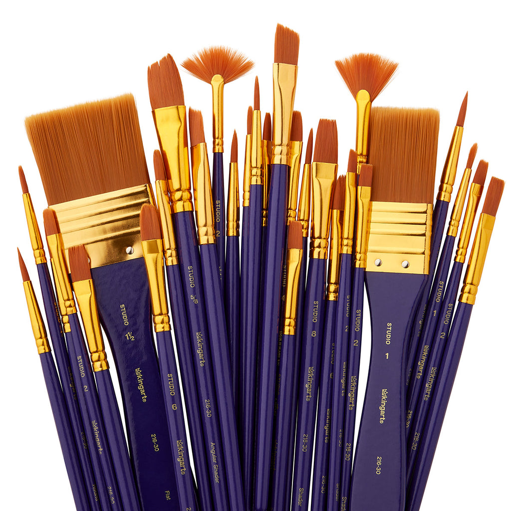 Studio Gold Nylon Brush Set - Acrylic & Watercolor - 30 pc