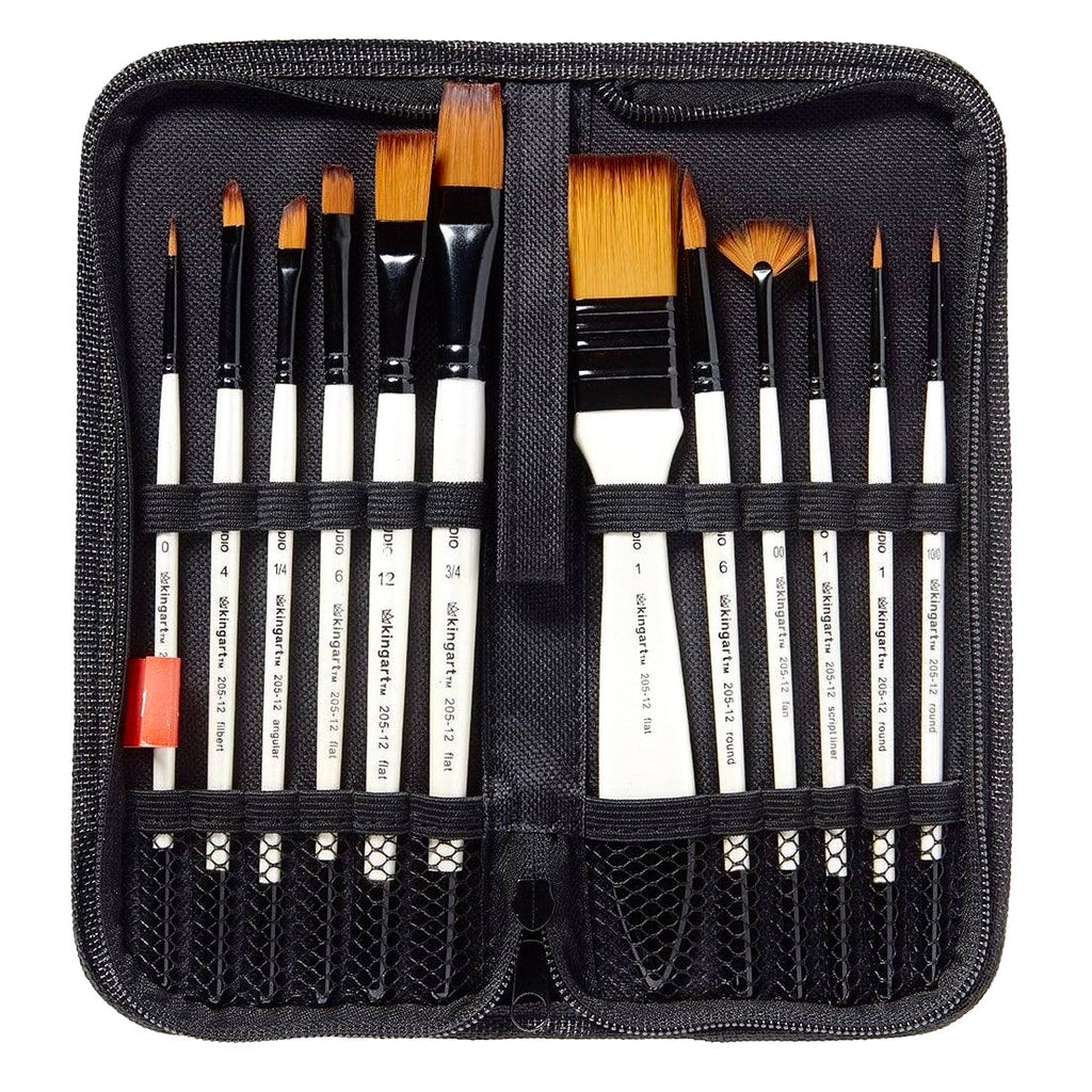 Studio Gold Nylon Brush Set - Acrylic & Watercolor - 12 Piece