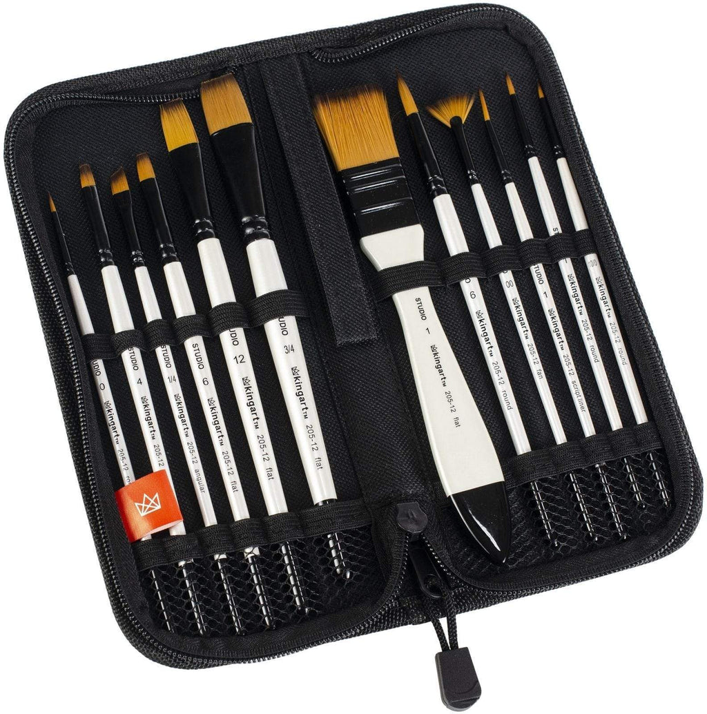 Studio Gold Nylon Brush Set - Acrylic & Watercolor - 12 Piece